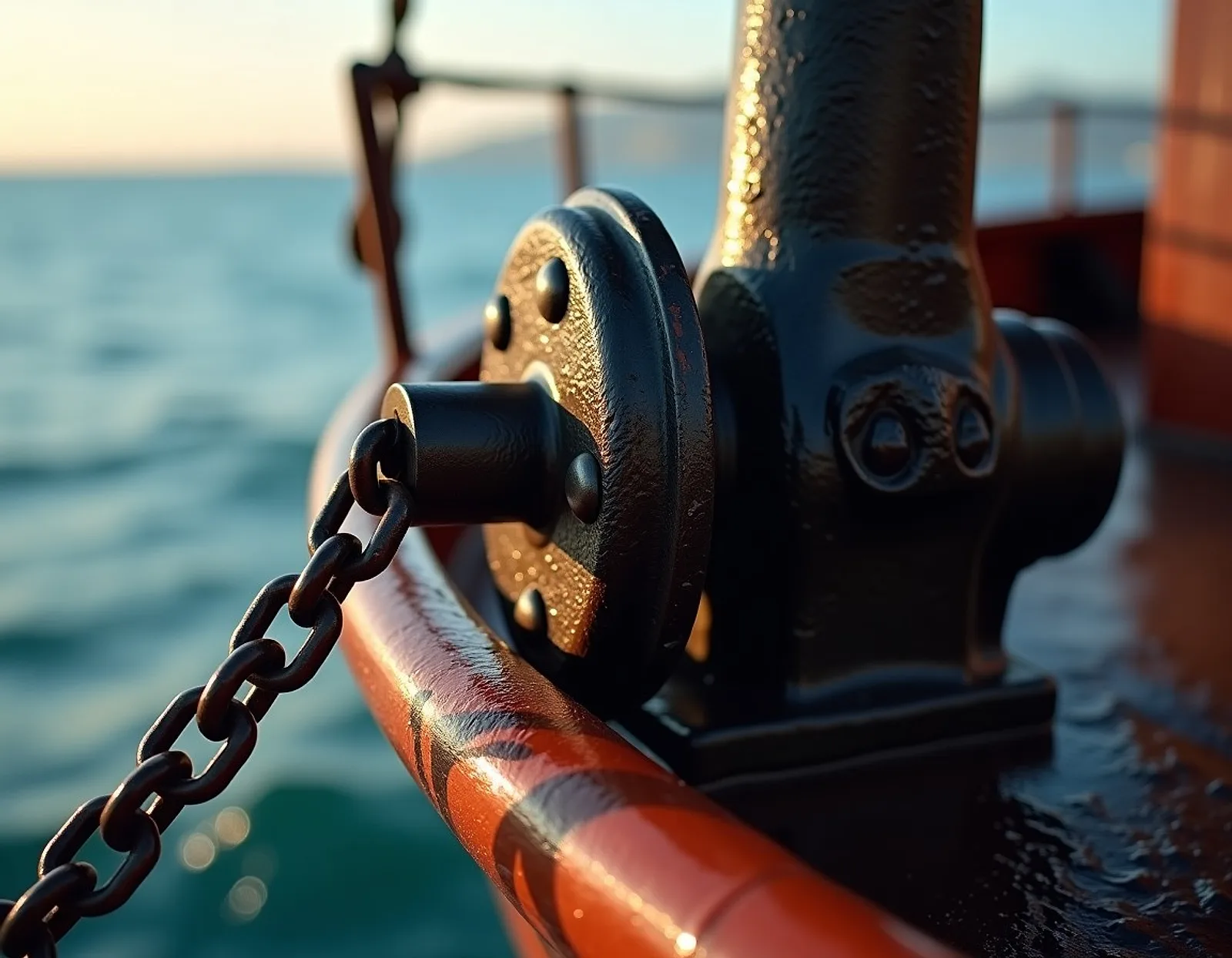 Heavy anchor chain and windlass