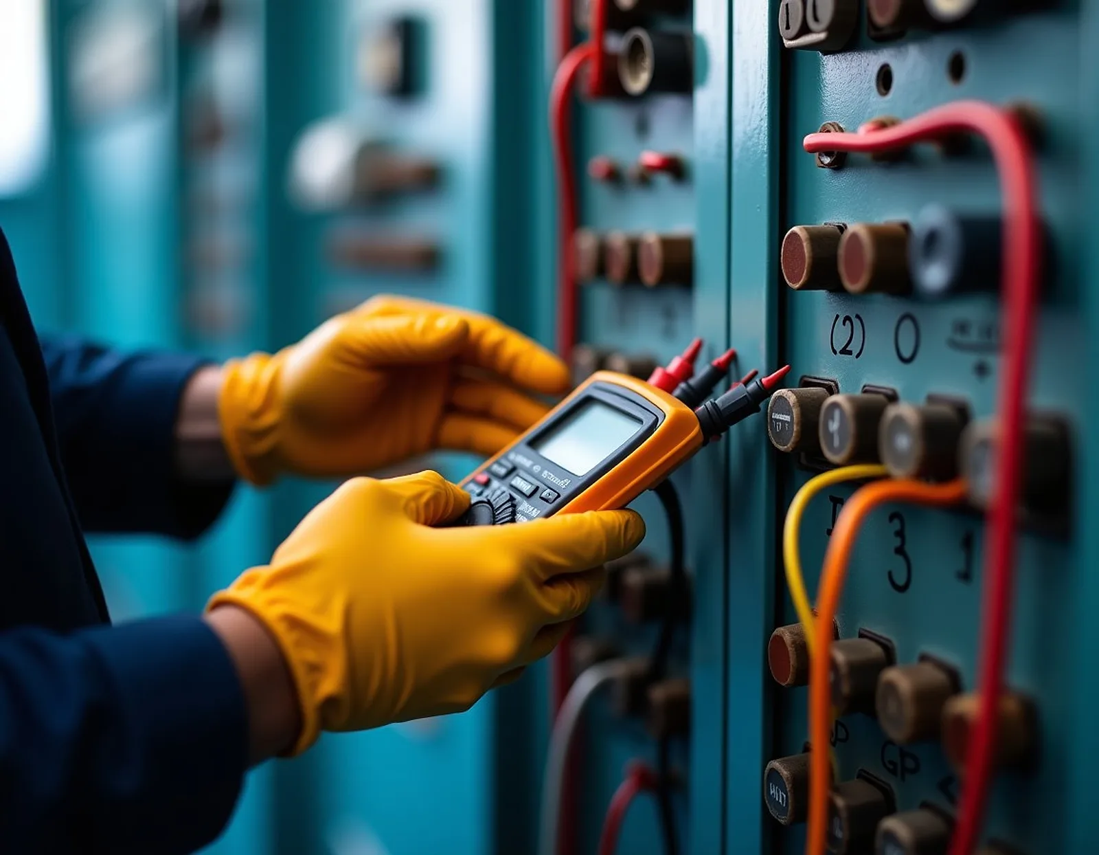 Electrician testing a switchboard